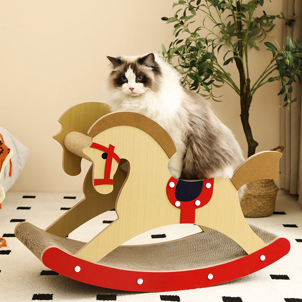 Rocking Horse Cat Tree - Vintage 3-in-1 Scratcher, Lounger, and Play Toy with Nostalgic Wooden Design, Cute and Multi-Functional Cat Furniture