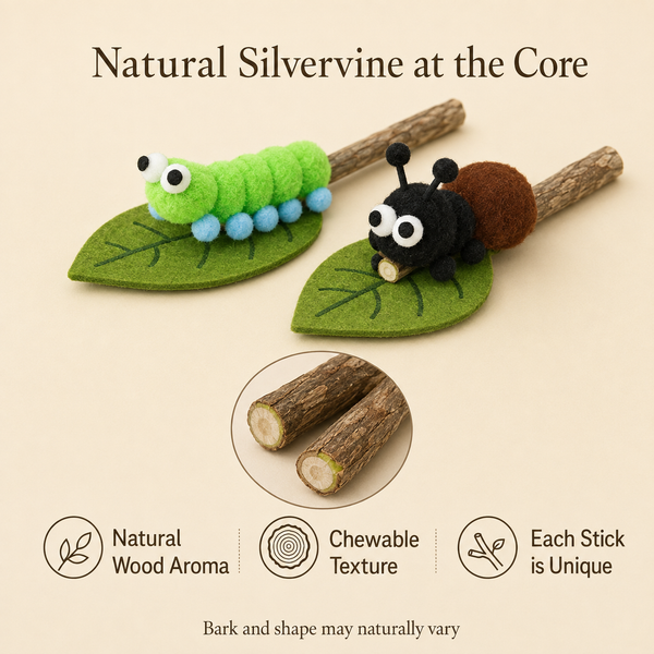 Silvervine Bug Cat Toy Set – Caterpillar & Beetle