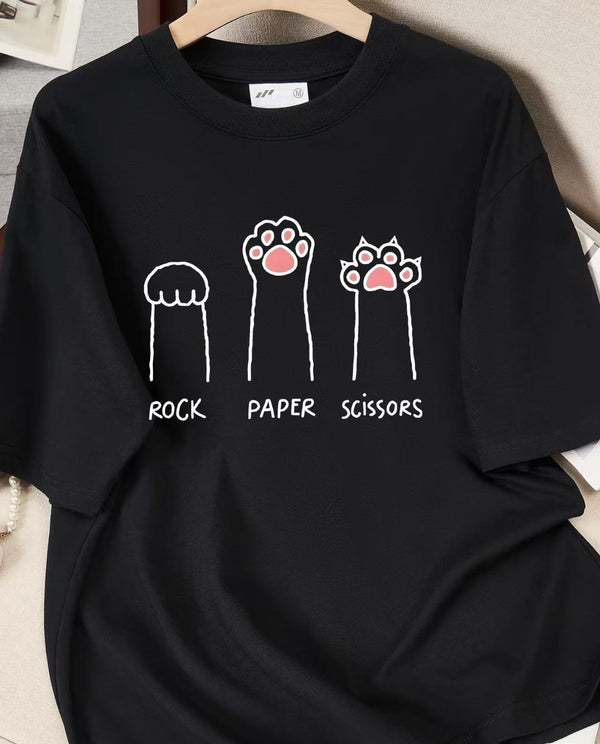 Rock Paper Scissors Hand Game Cute Paw Funny Cat T-Shirt