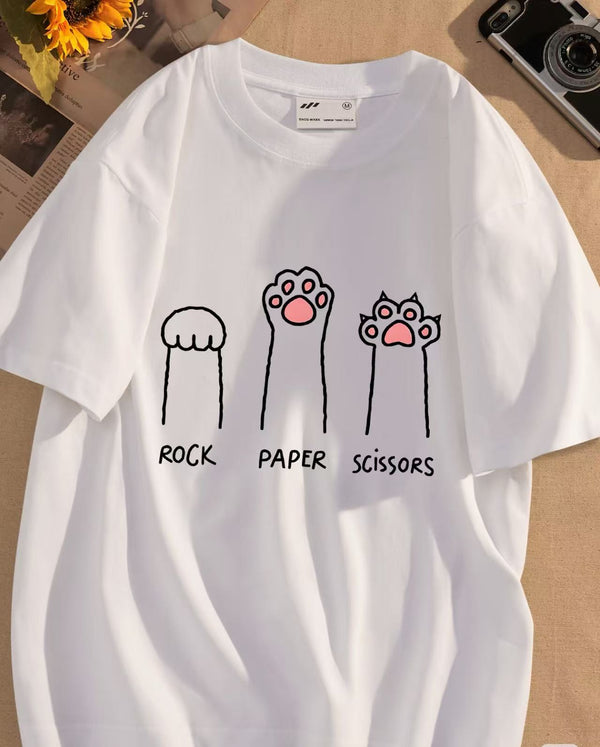 Rock Paper Scissors Hand Game Cute Paw Funny Cat T-Shirt