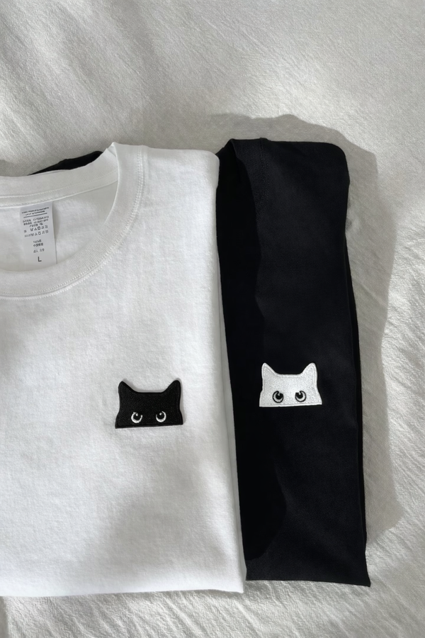Premium Cat Head Embroidery Oversized Tee