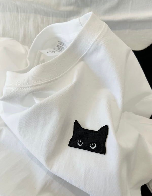 Premium Cat Head Embroidery Oversized Tee