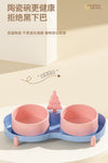 Ceramic Elevated Pet Double Bowl Anti-Spill Dog and Cat Feeder