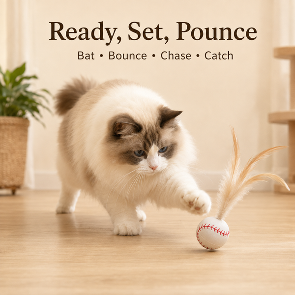 BASEBALL FEATHER BOUNCE CAT TOY