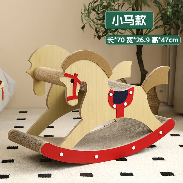 Rocking Horse Cat Tree - Vintage 3-in-1 Scratcher, Lounger, and Play Toy with Nostalgic Wooden Design, Cute and Multi-Functional Cat Furniture