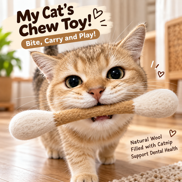 Natural Wool Catnip Q-Tip Toy – Handmade Cat Kicker & Chew Toy