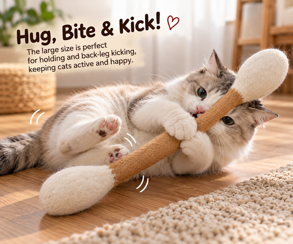 Natural Wool Catnip Q-Tip Toy – Handmade Cat Kicker & Chew Toy