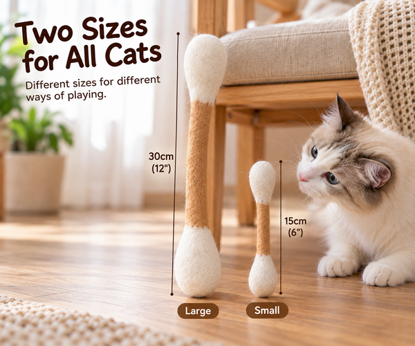 Natural Wool Catnip Q-Tip Toy – Handmade Cat Kicker & Chew Toy