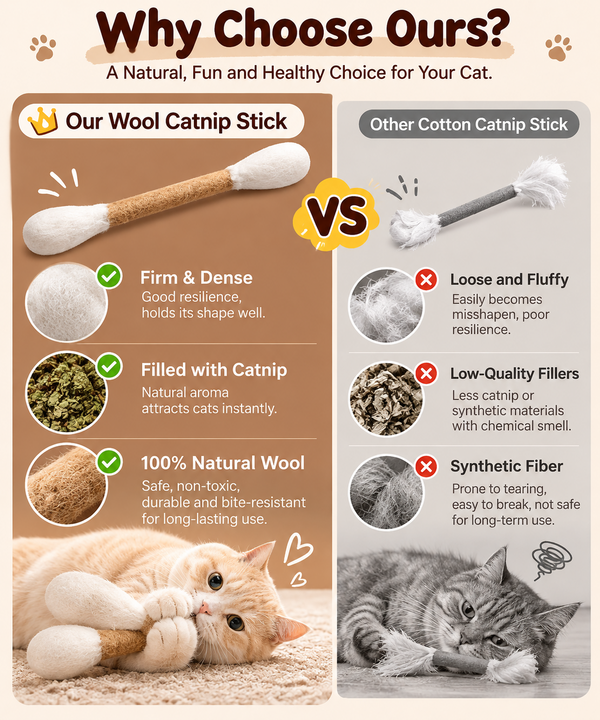 Natural Wool Catnip Q-Tip Toy – Handmade Cat Kicker & Chew Toy
